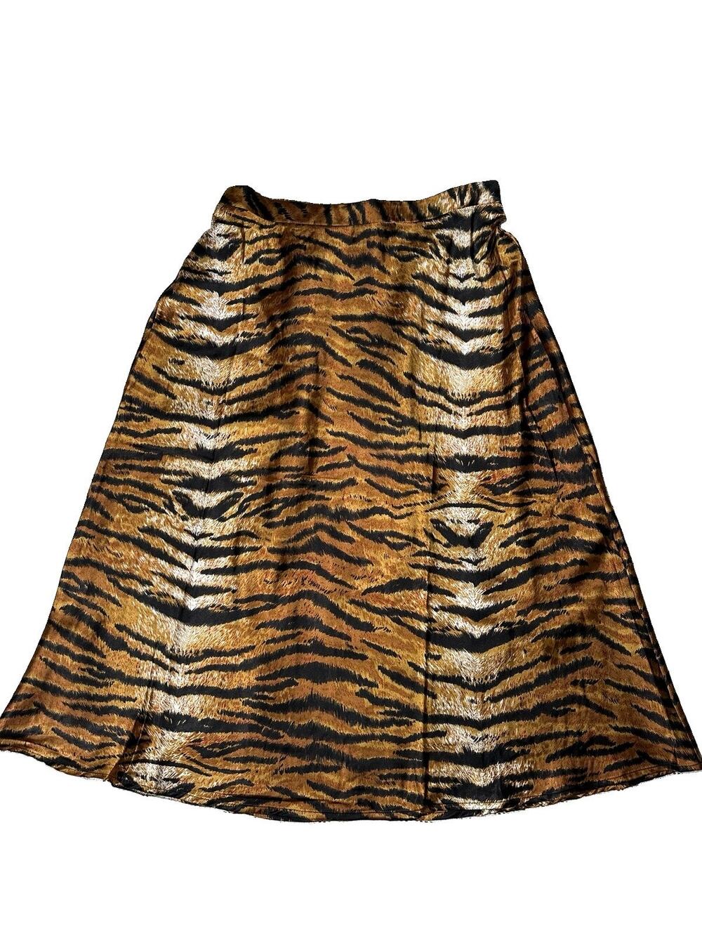 Haute Monde Tiger Print Satin Midi Skirt Women’s Size M Animal Print